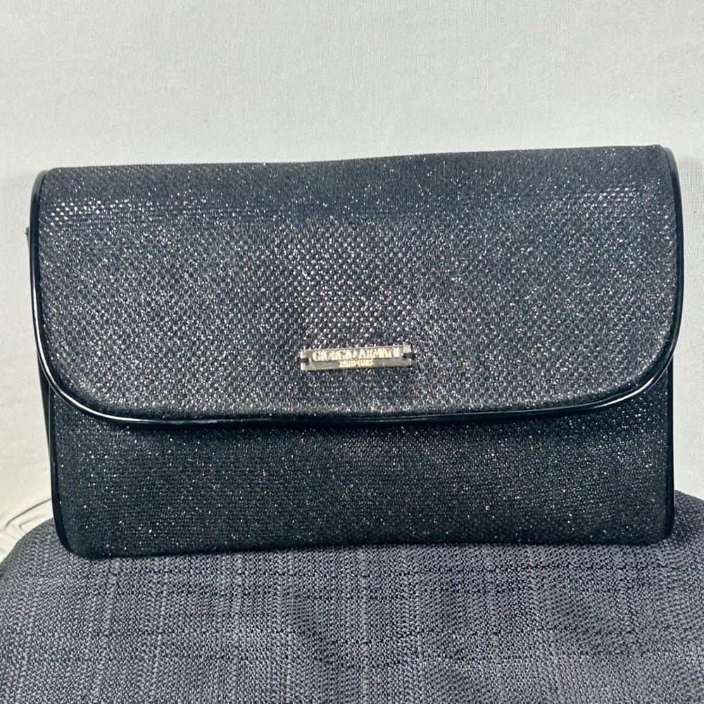 Giorgio Armani Parfums Black Glitter Foldover Clutch Cosmetic Bag